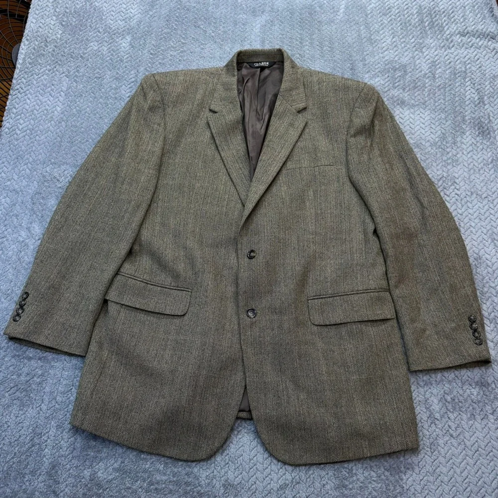 Jos A Bank Blazer Mens 46L Brown Herringbone Wool Two Button Sport Coat Long